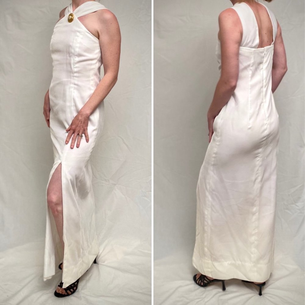 Winter White Velvet 90s Vintage Maxi Dress